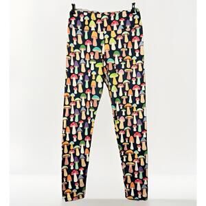 LA Soul Large Soft Colorful Rainbow Mushroom Print Leggings Stretch Ankle Twee